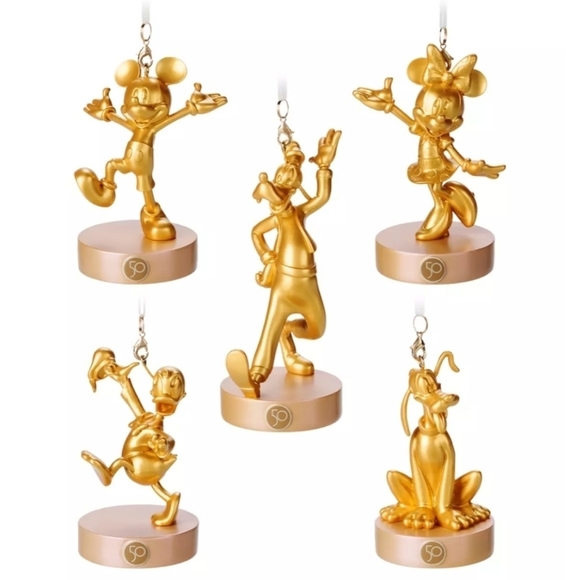Disney 50th Anniversary Fab 5 Magic Kingdom Gold Ornament Set - Picture 6 of 6